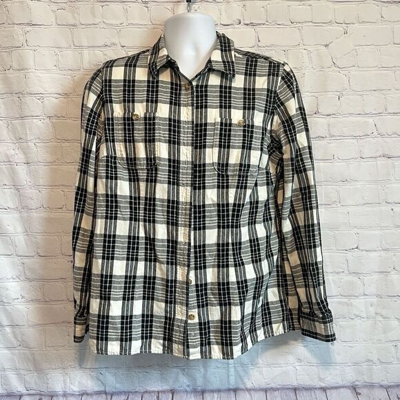 Duluth trading company black plaid flannel button down size Medium - Picture 1 of 9